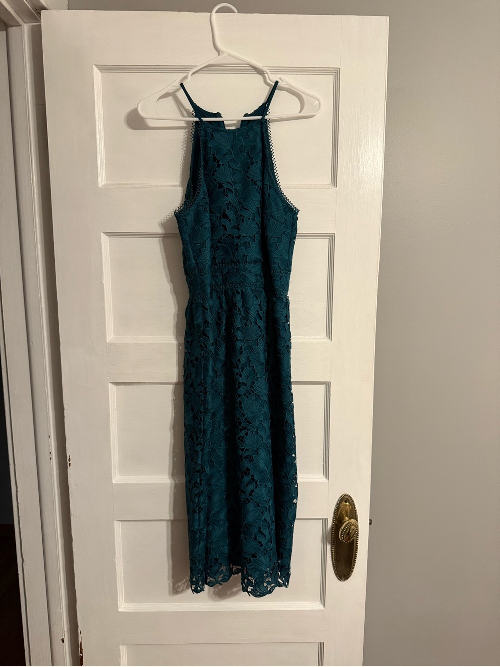 LOFT Teal Lace Halter Midi Dress